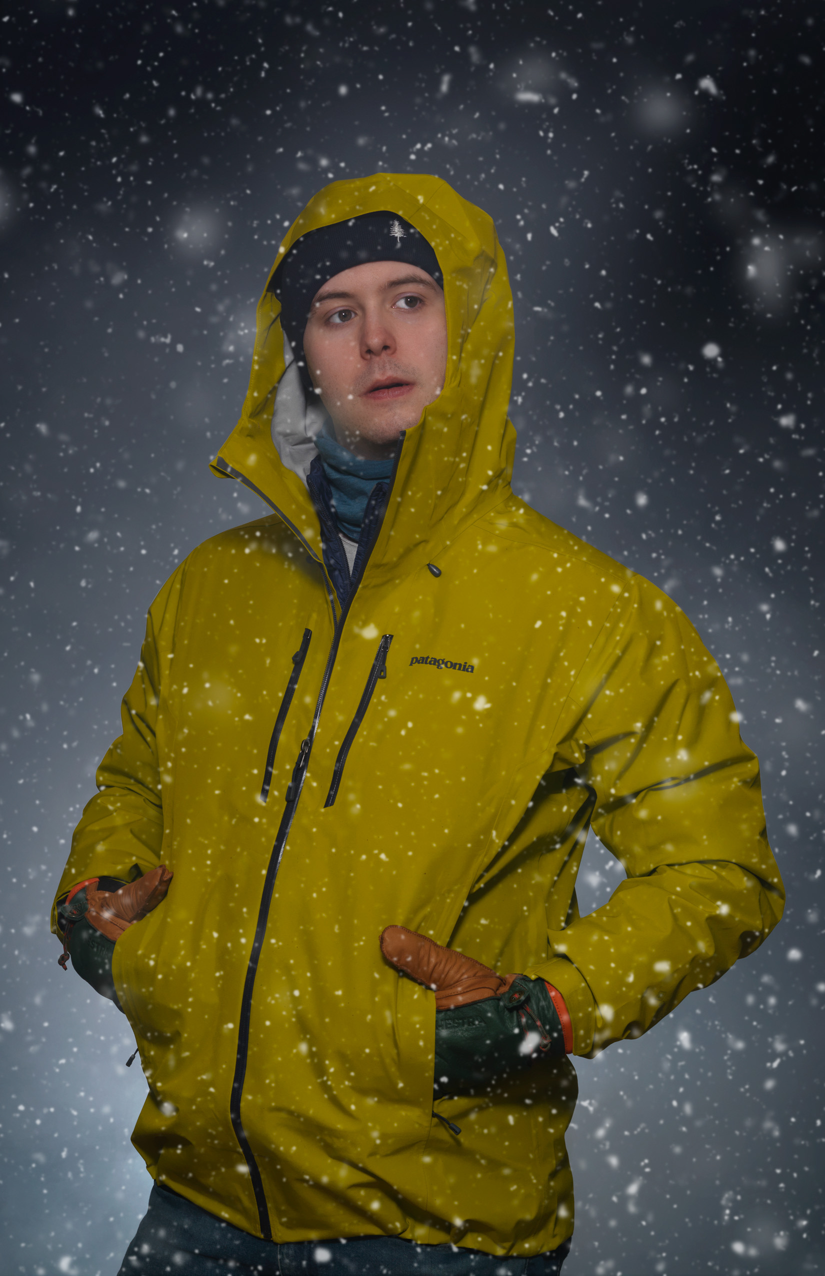 Dylan is bundled up in Patagonia from Sports Experts and Valhalla Pure Outfitters