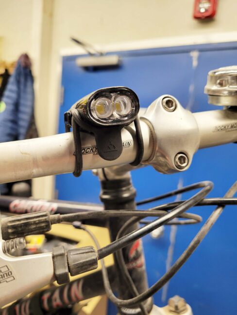 Bike headlight installed at the Bike All Winter workshop