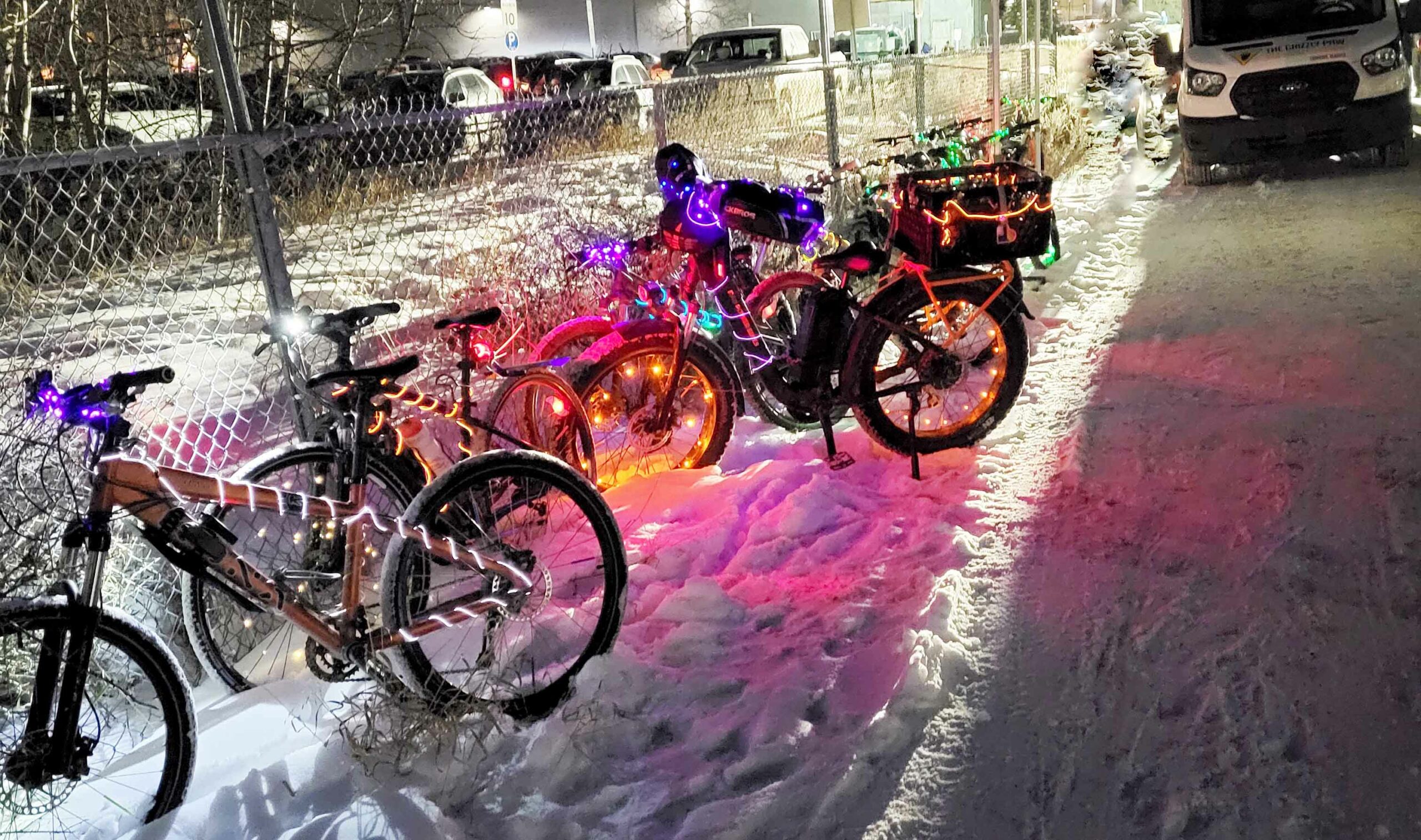 The decorated bikes lined up at the Holiday Train were a hit with people waiting for the show