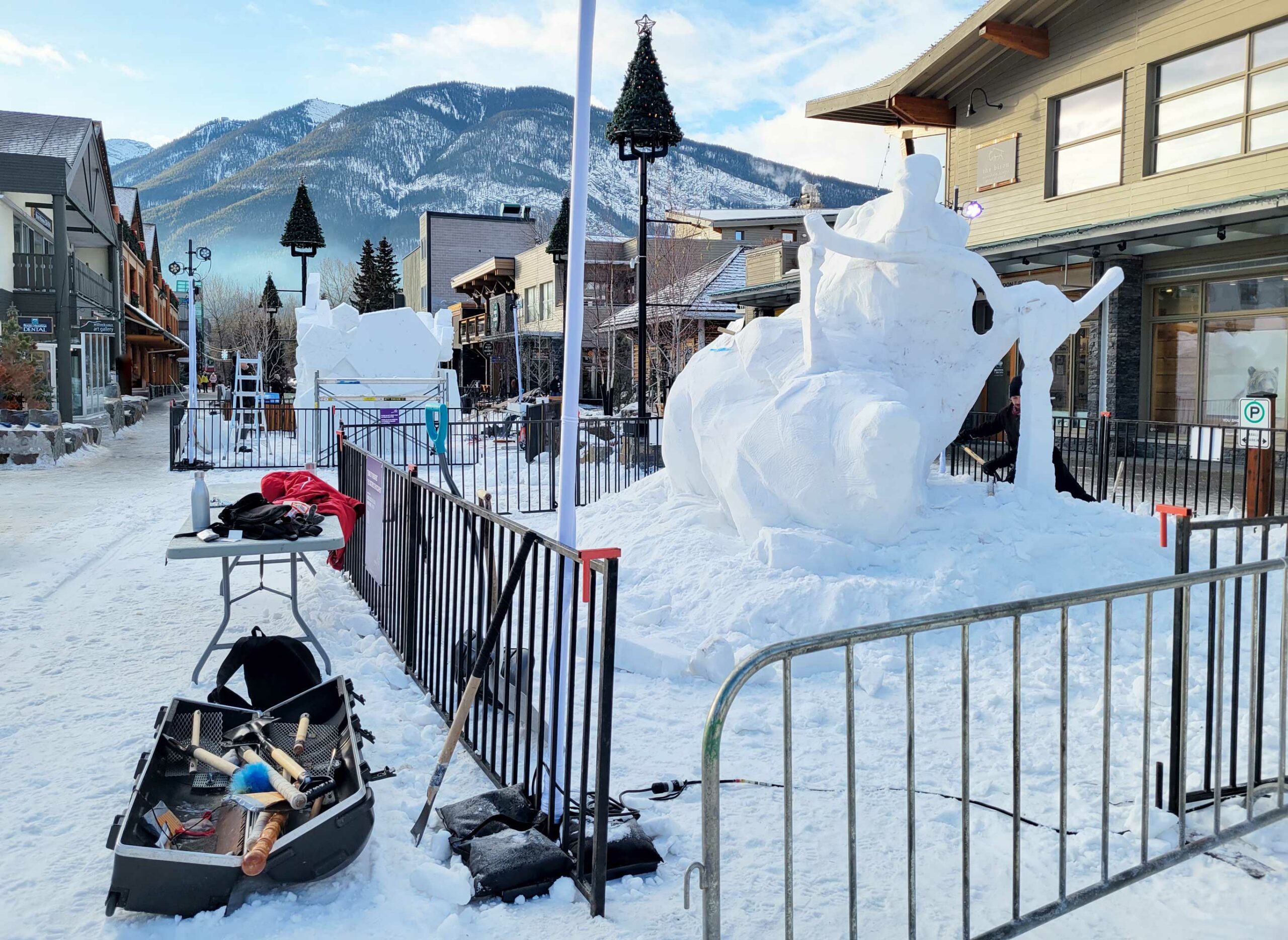 Carving snow sculptures at Banff's SnowDays