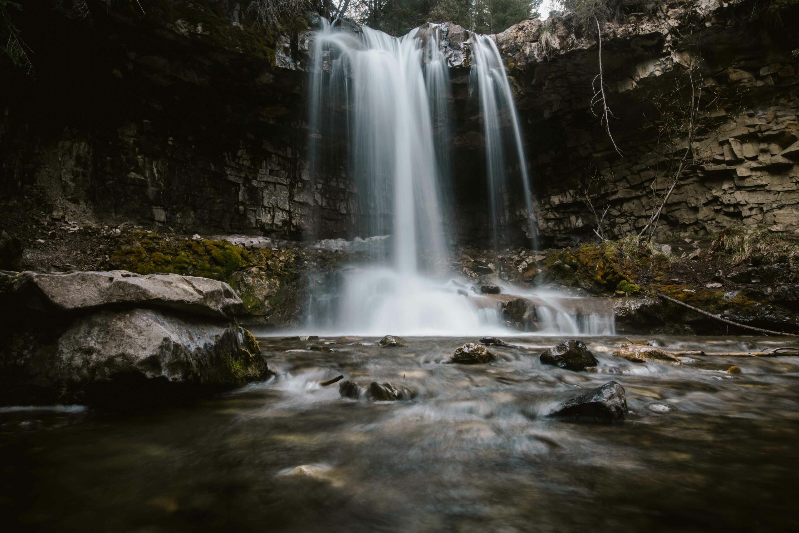 Beatuiful Troll Falls cascades over the rocks and into the oval basin. This is one of the best easy Kananaskis Hikes