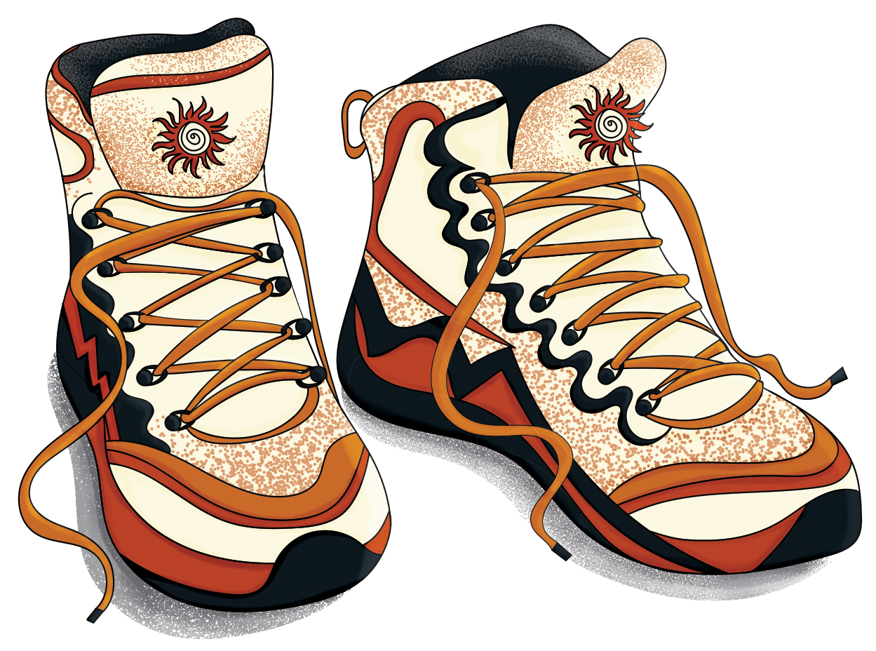 Illustration of a pair of hiking boots to represent summer hiking rentals in the mountains. 