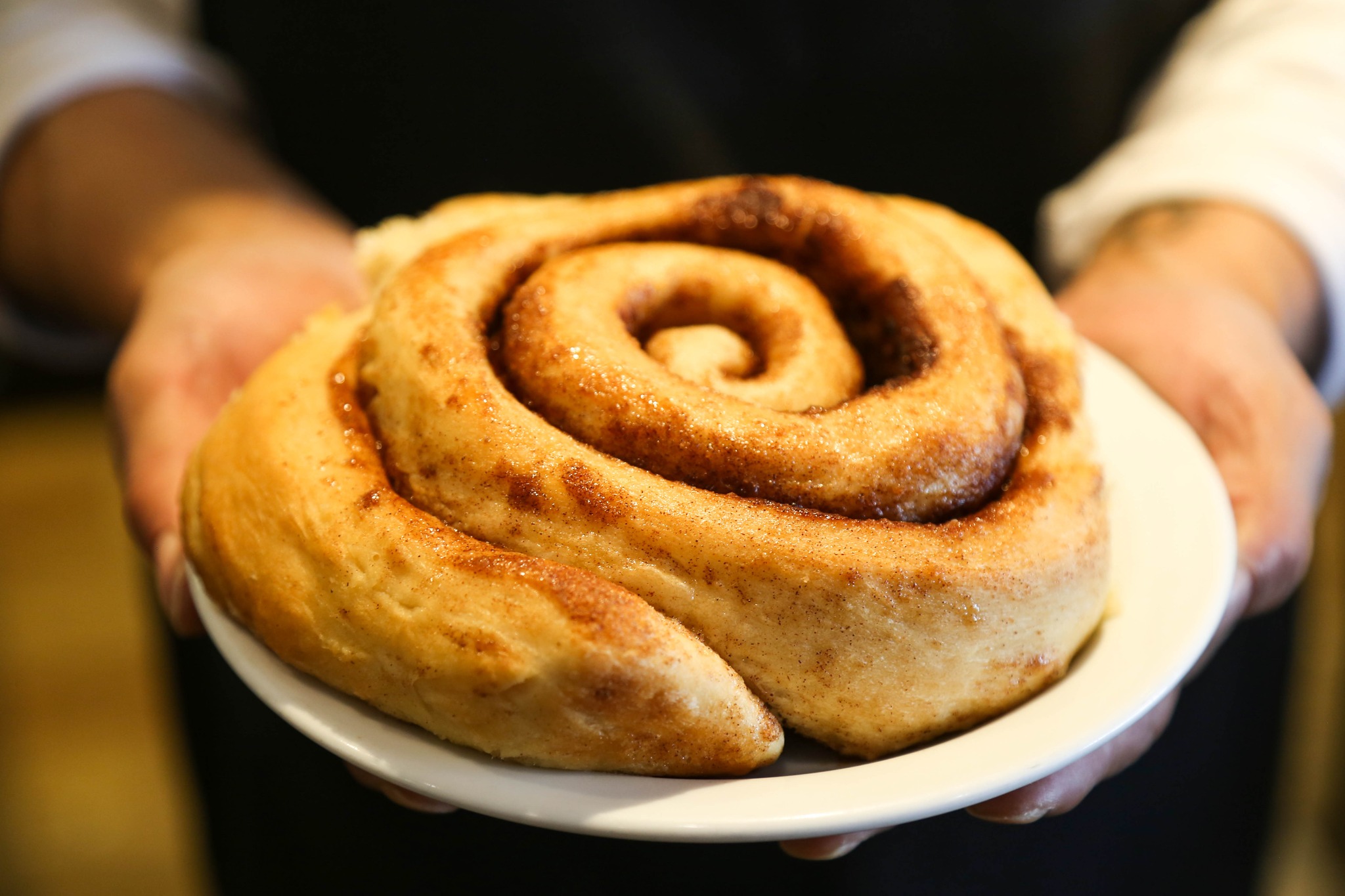 A homemade cinnamon bun from The Old Grind in Hinton