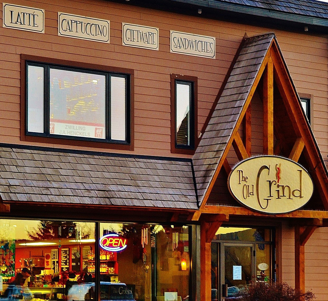 Storefront of The Old Grind in Hinton