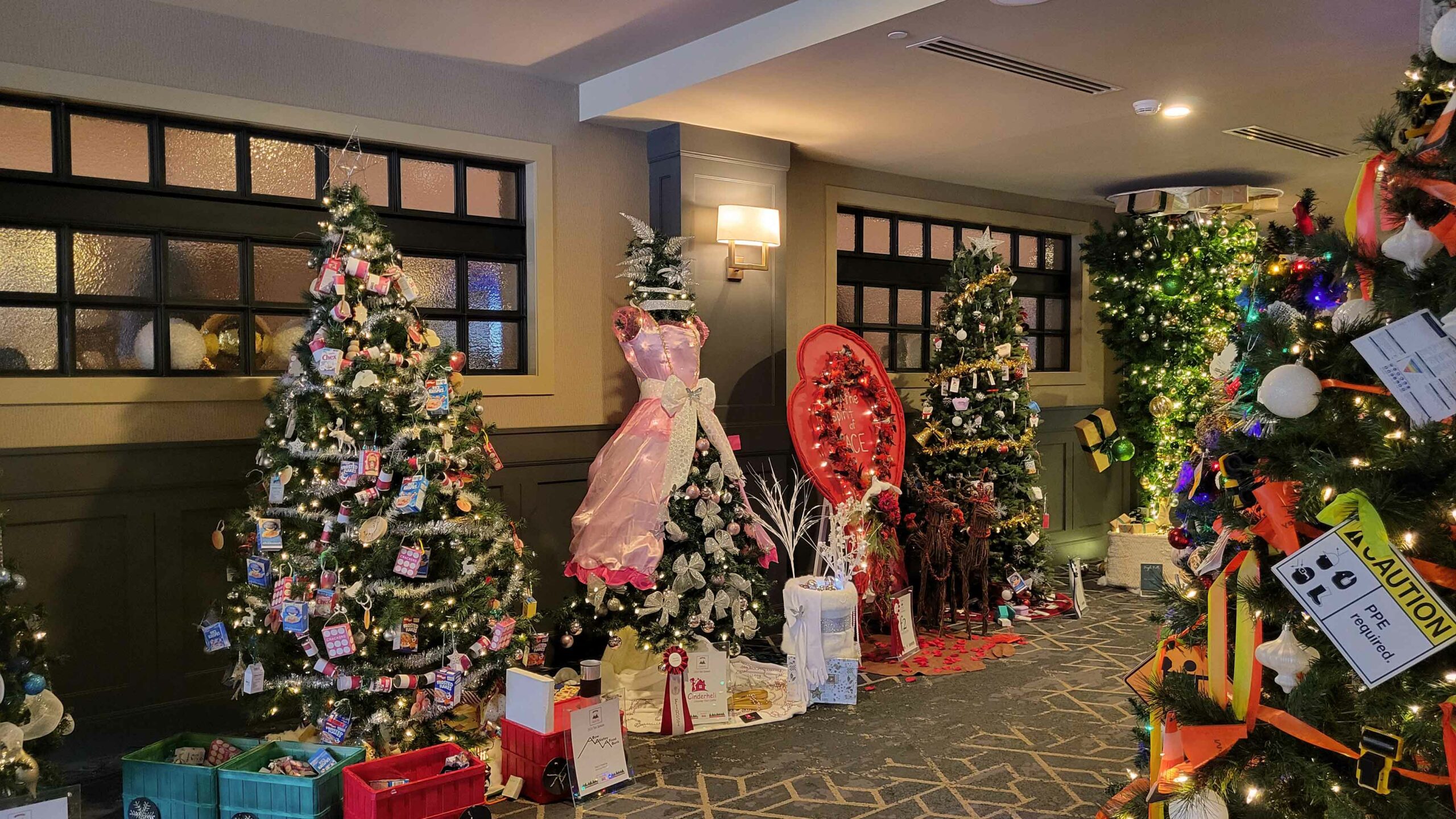 The Cinderella tree from a local cleaning service stands out in the hallway.
