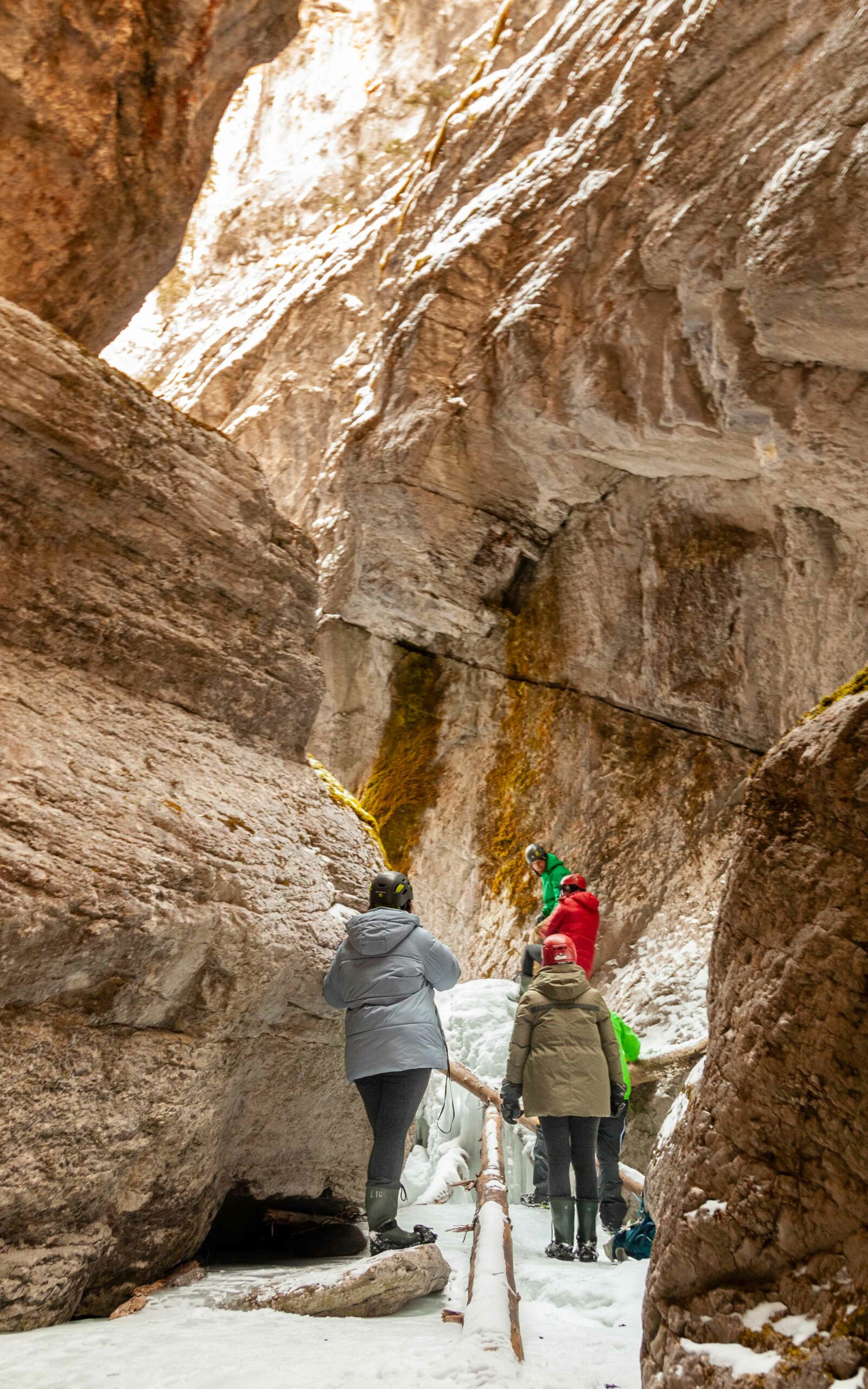 Guests explore Pleckaitis Canyon in Jasper with SunDog Tours this winter.