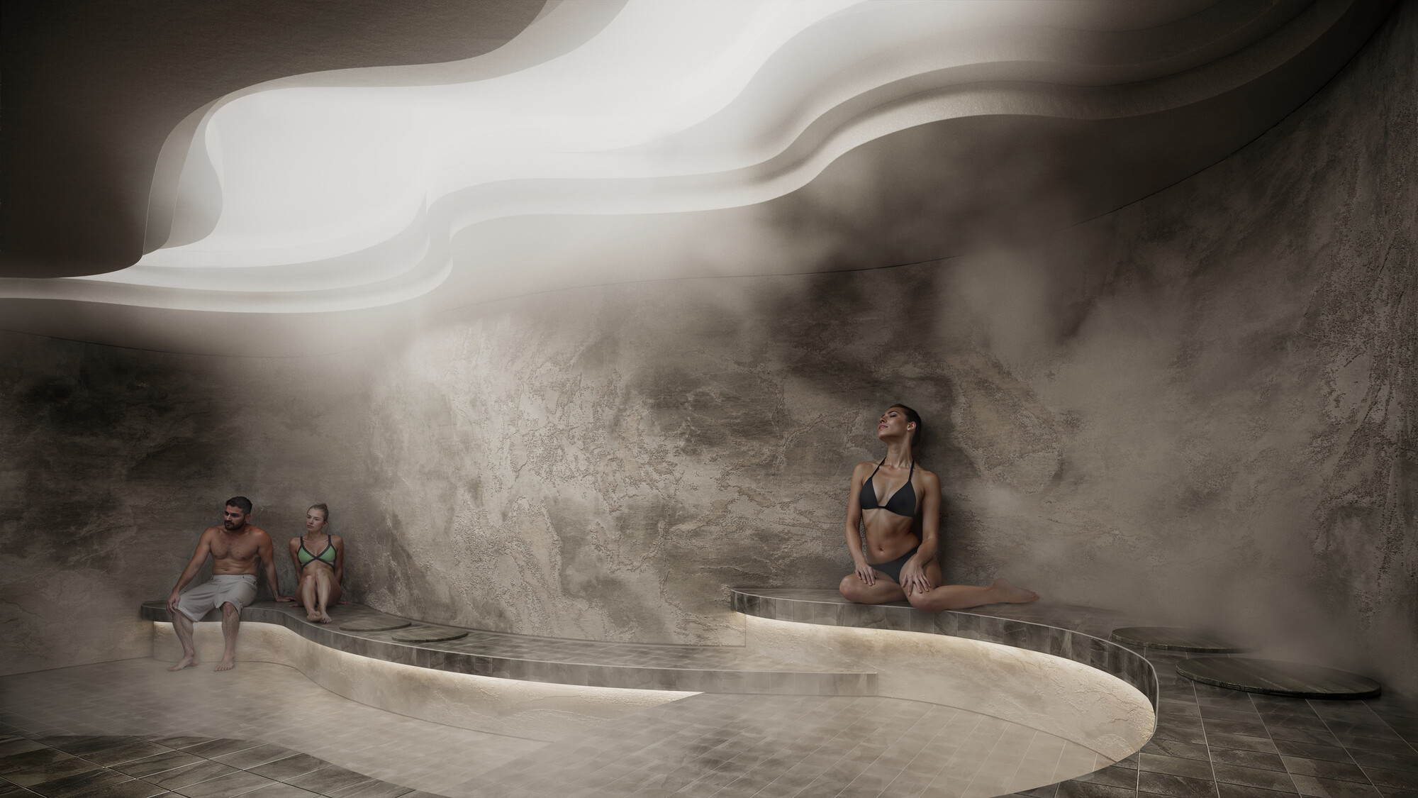 A rendering of Everwild Spa with steam