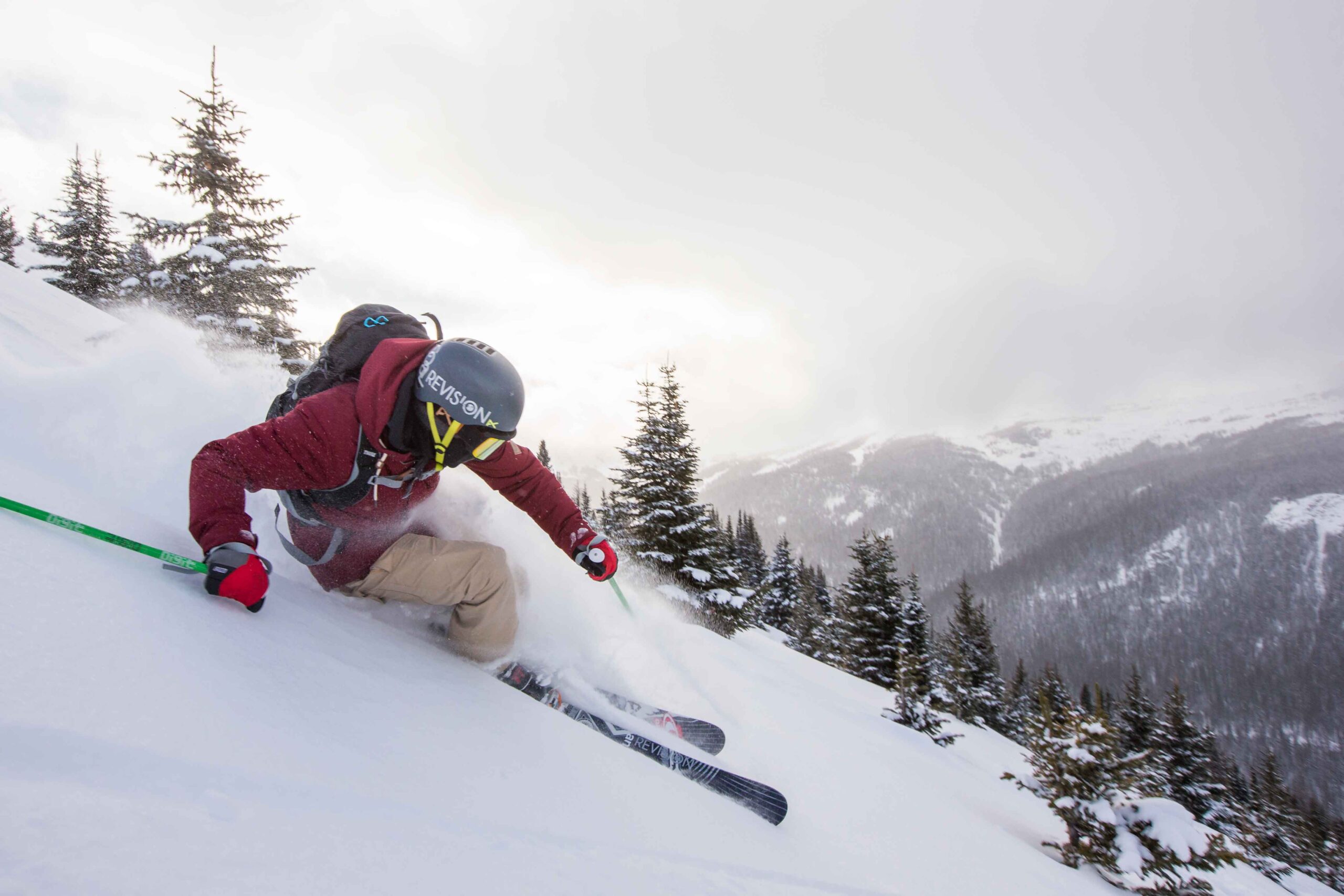 A skier comes down a steep slope at Sunshine Village in Banff