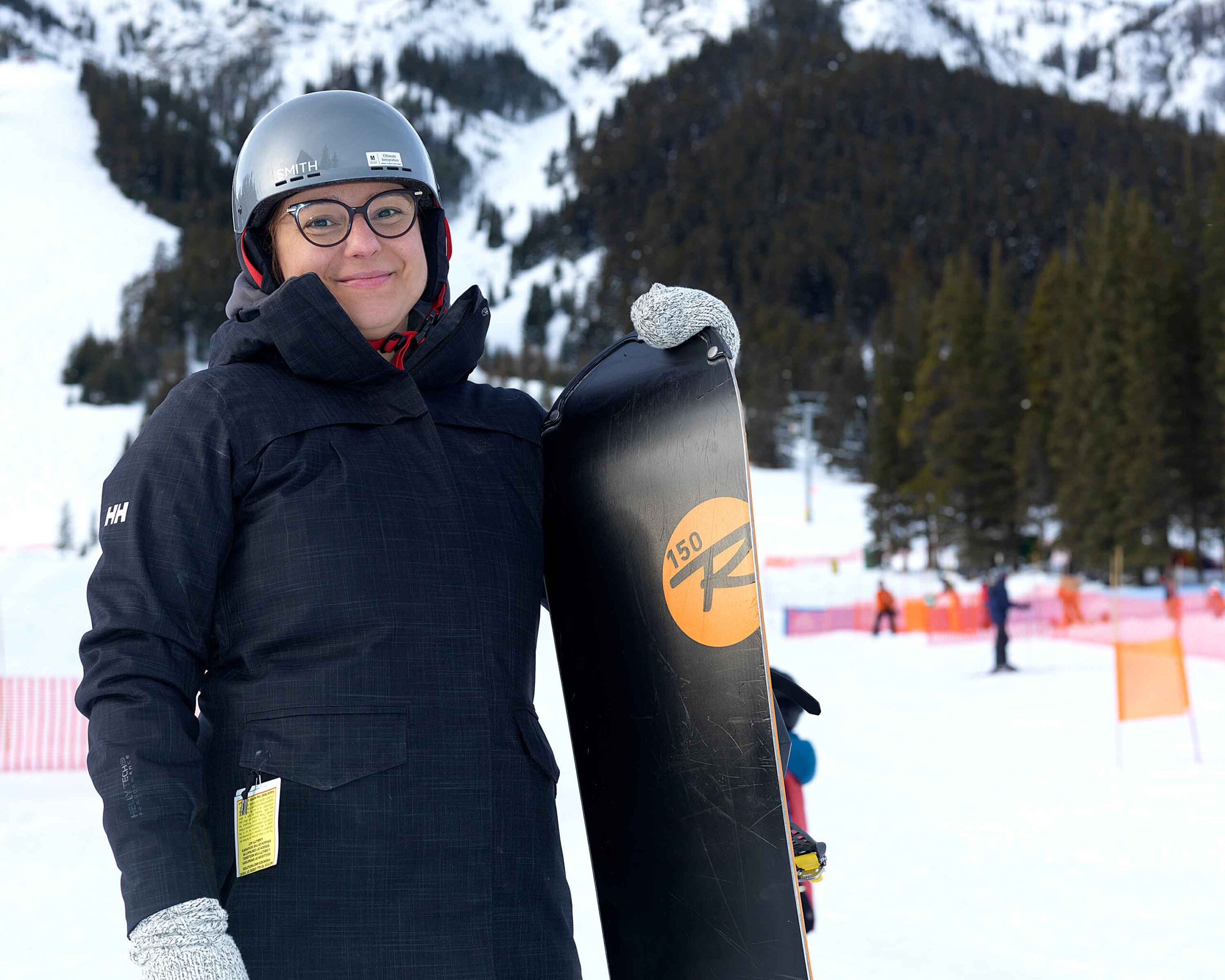 Our brave new snowboarder took a beginner lesson at t Norquay
