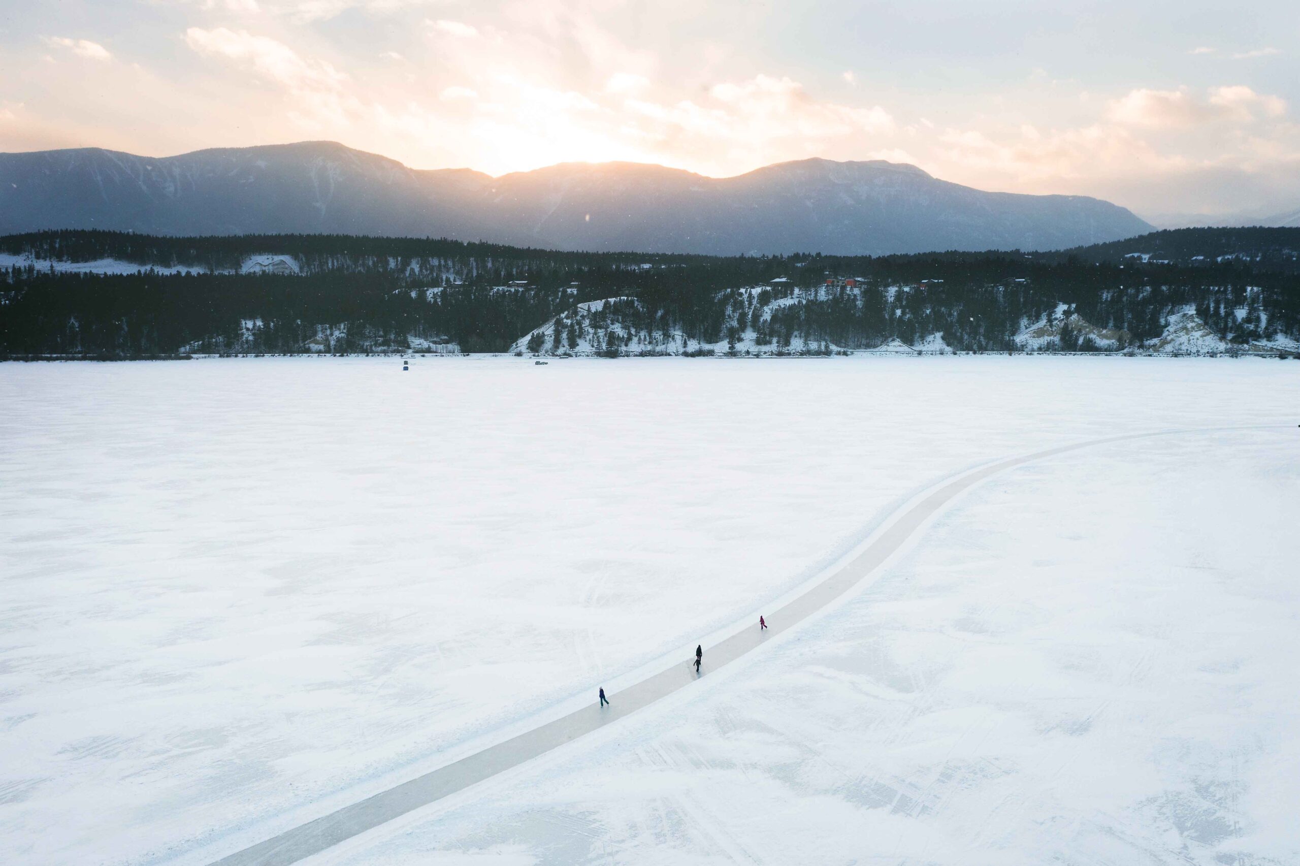 People skate on the Lake Windermere Whiteway, one of the longest skating tracks in the world