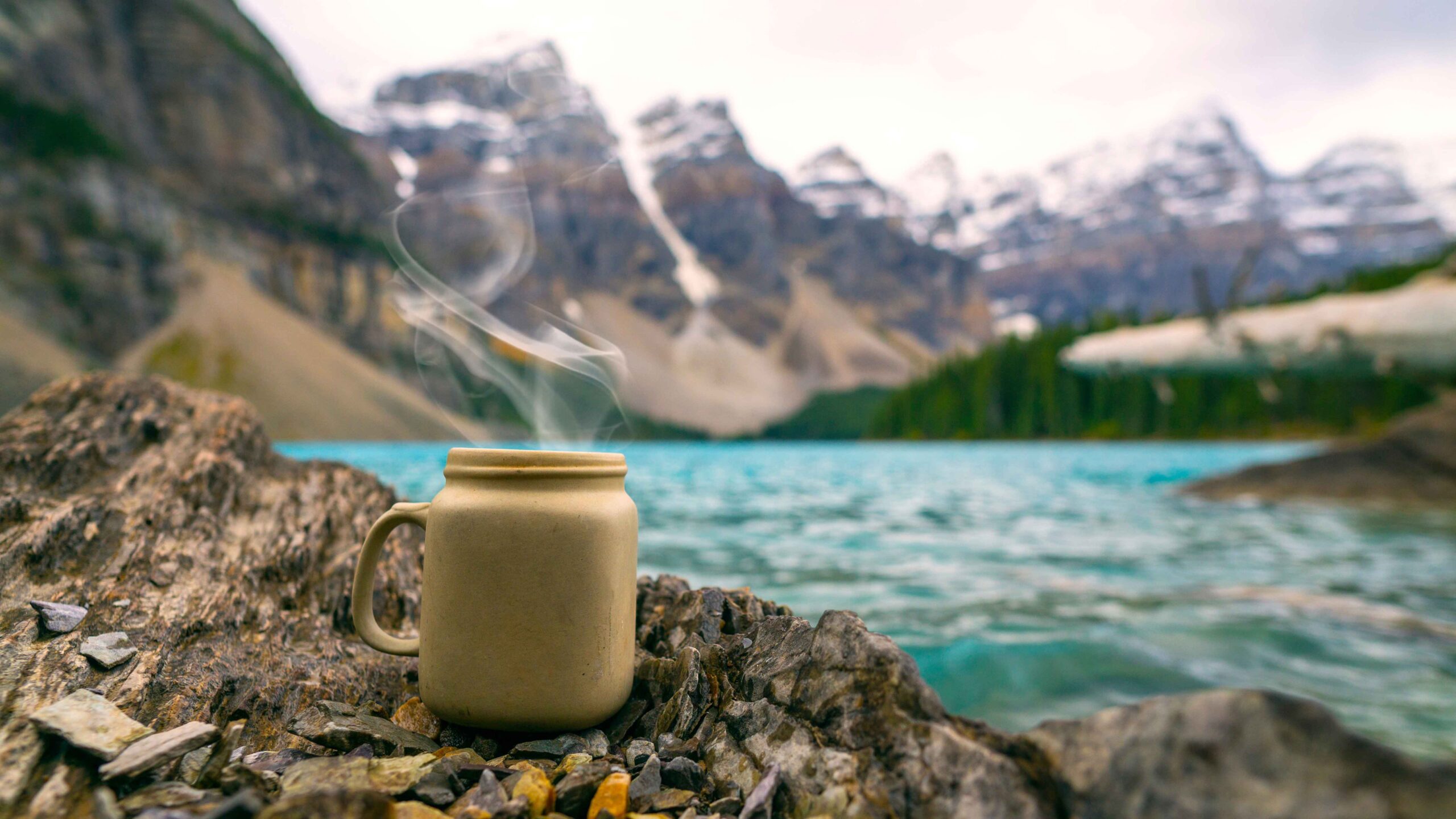 A coffee mug at Moraine Lake