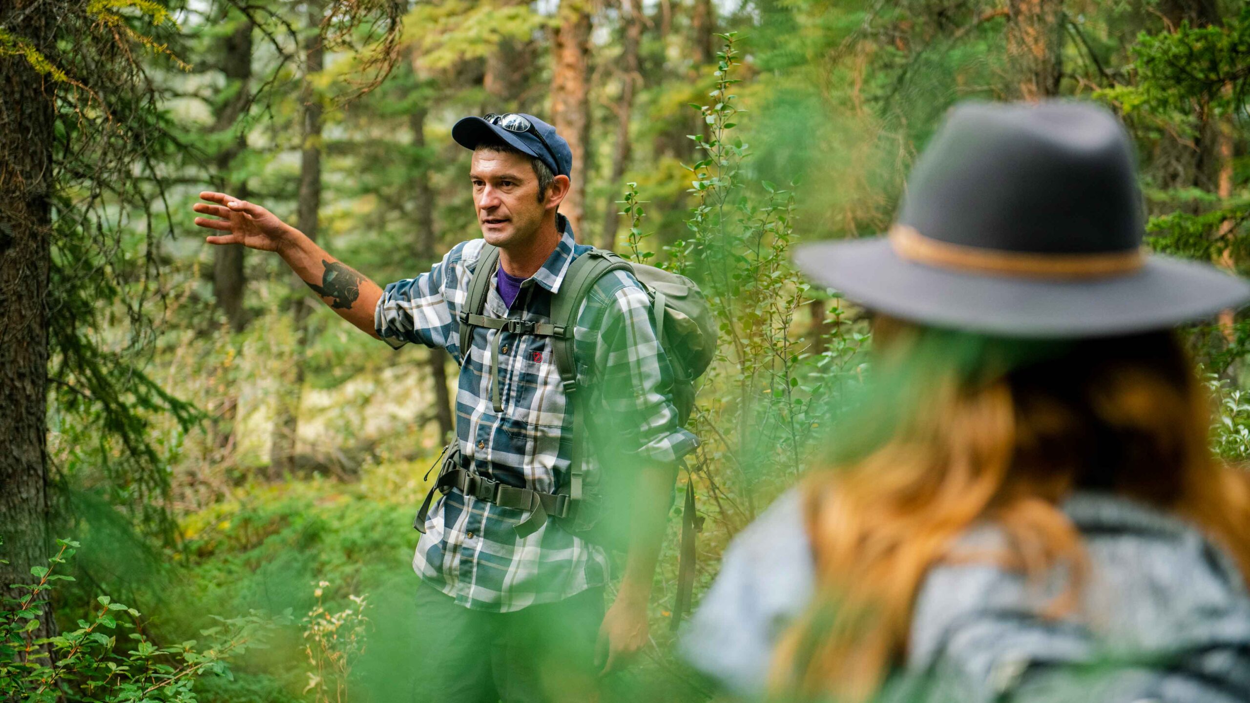 A guide from Banff shows tourists the forest